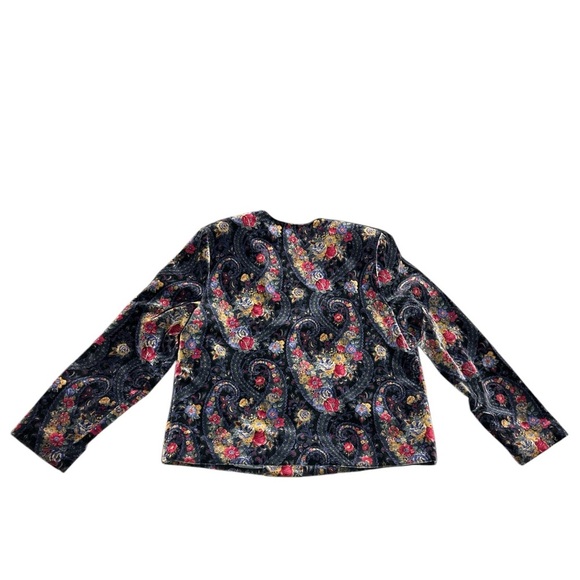 Women's Vintage Orvis Paisley Floral Velvet Velour Silk in Open Blazer Jacket 18 - Picture 2 of 6